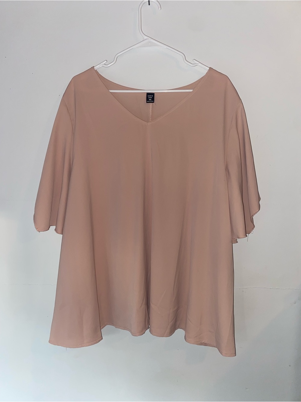 SHEIN Blush Pink Flutter Sleeve V-Neck Blouse